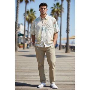 Tommy Bahama Mens Island Modern Fit Short Sleeve Button Up Shirt Palm Leaf Print